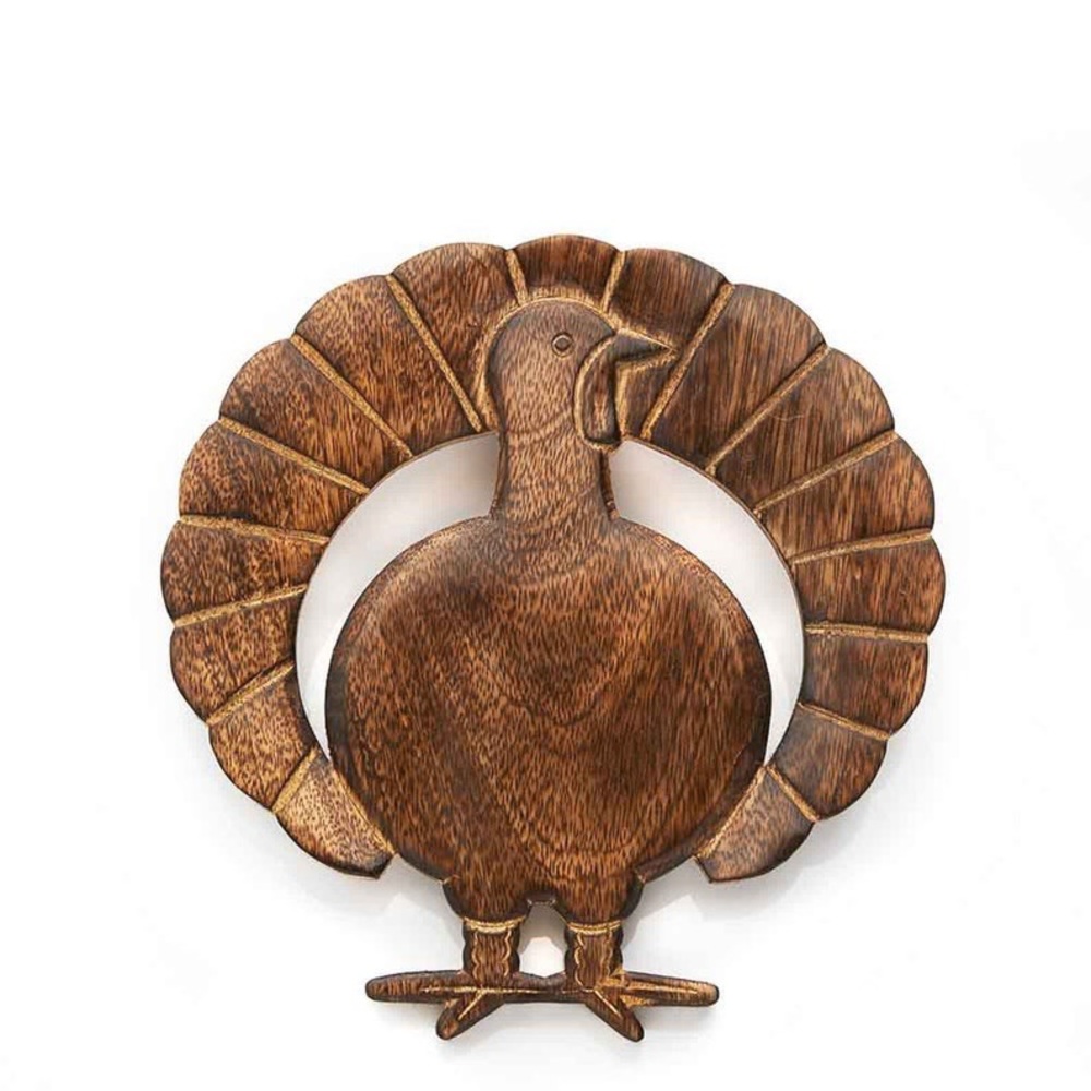 Mango Wood Hand Carved Turkey Design Trivet Handmade
